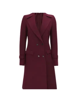 Doris Women's Double Breasted Maroon Wool Coat