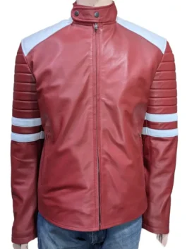 Front view of the red Fight Club Tyler Durden leather jacket from America Jackets.