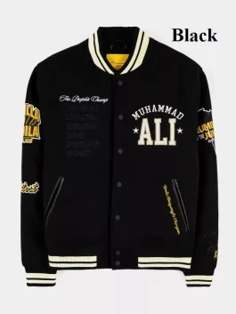 Front-Side-Of-The-Muhammad-Ali-Varsity-Jacket-In-a-Black-Color