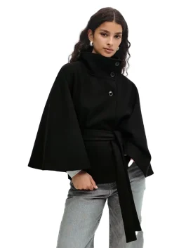 Gina Tricot Belt Cape Jacket Black Color front