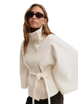 Gina Tricot Belt Cape Jacket White Color Front