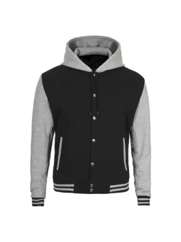 Hooded Letterman Grey and Black Jacket