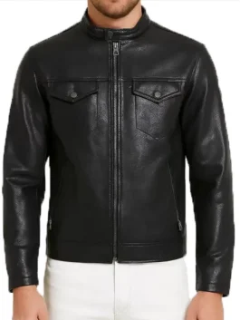 Isaac Men’s Black Classic Leather Trucker Racer Jacket