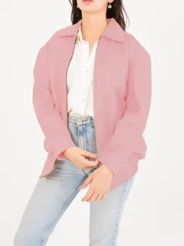 Jane Women’s Pastel Collar Oversized Bomber Leather Jacket