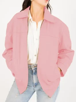 Jane Women’s Pastel Collar Oversized Bomber Leather Jacket