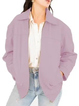 Jane Women’s Pastel Collar Oversized Bomber Leather Jacket