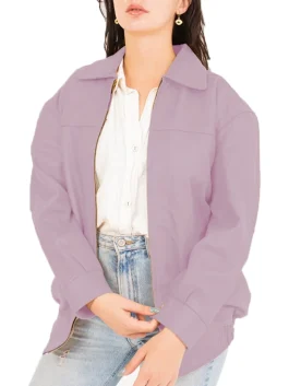 Jane Women’s Pastel Collar Oversized Bomber Leather Jacket