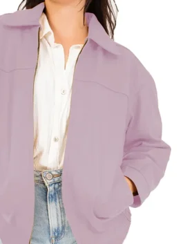 Jane Women’s Pastel Collar Oversized Bomber Leather Jacket