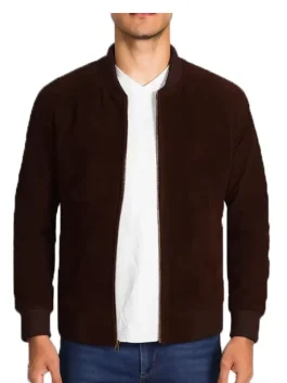Kalel Men’s Dark Brown Stylish Suede Bomber Jacket