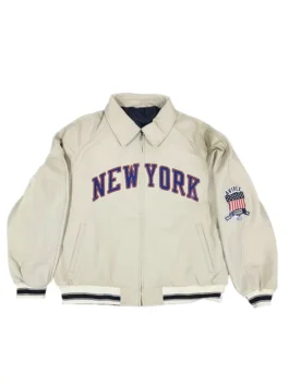 Kith & Avirex for the New York Knicks Icon Jacket in blue and orange from America Jackets.
