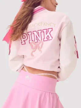 LoveShackFancy x PINK Varsity Jacket Back Look Wearing a Women