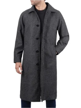 Lynwood Mens Charcoal Grey Shirt Collar Long Wool Coat