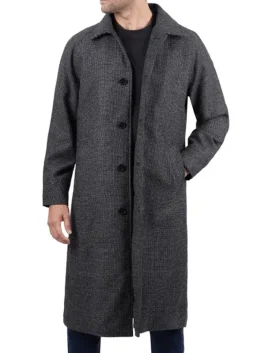 Lynwood Mens Charcoal Grey Shirt Collar Long Wool Coat
