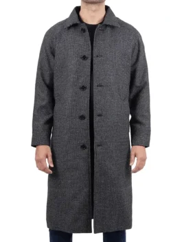 Lynwood Mens Charcoal Grey Shirt Collar Long Wool Coat