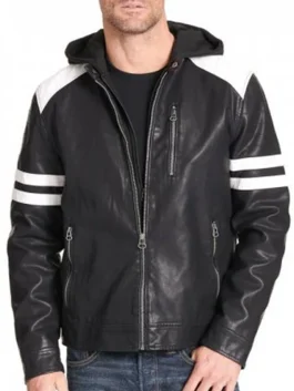 Mens Black Leather Motorcycle Jacket Hoodie