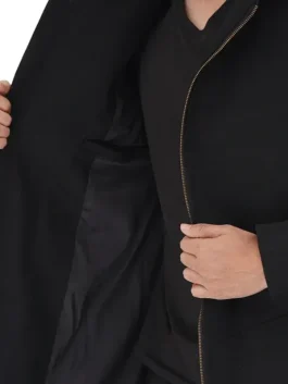 Men's Black Modern Fit Wool Hooded Coat with Zip Closure