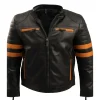 Men’s Brown Stripe Cafe Racer Leather Jacket