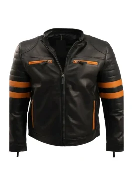 Men’s Brown Stripe Cafe Racer Leather Jacket