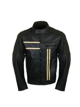 Mens Cafe Racer Retro Black Biker Jacket
