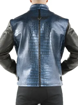 Men’s Crocodile Skin Blue Leather Jacket