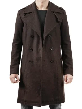 Mens Double Breasted Chocolate Brown Wool Coat