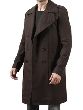 Mens Double Breasted Chocolate Brown Wool Coat