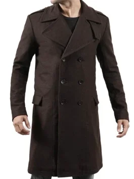 Mens Double Breasted Chocolate Brown Wool Coat