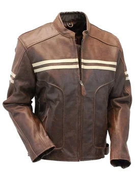 Men’s Double Stripe Leather Biker Jacket