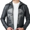 Mens Frank Castle Jacket Skull Embossed Leather Jacket