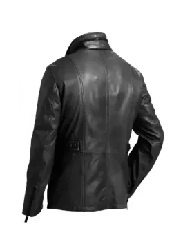 Men’s M65 Field Black Real Lambskin Leather Coat Jacket with four front flap pockets, stand collar, and zip closure Back look