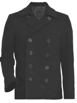 Men's Modern Fit Black Double Breasted Peacoat - Winter Coat