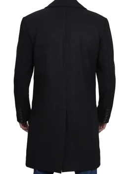 Mens Modern Fit Long Length Wool Black Topcoat