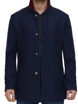 Mens Navy Blue Modern Fit Wool Coat