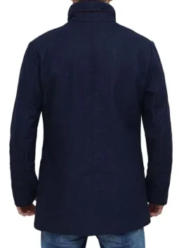 Mens Navy Blue Modern Fit Wool Coat
