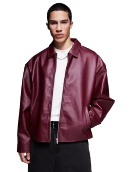 Mens Oversized Burgundy Leather Jacket