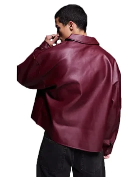Mens Oversized Burgundy Leather Jacket