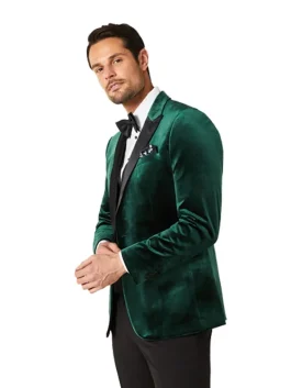 Mens Slim Fit Satin Peak Lapel Tuxedo Jacket Front look