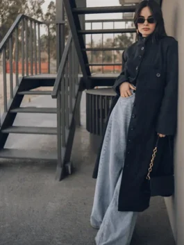 Michelle Charcoal Grey Long Wool Coat Women