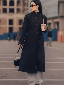 Michelle Charcoal Grey Long Wool Coat Women