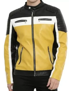 Motorcycle Color Block Leather Quilted Jacket