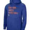 NY Knicks Practice Hoodie Front Look Blue Color
