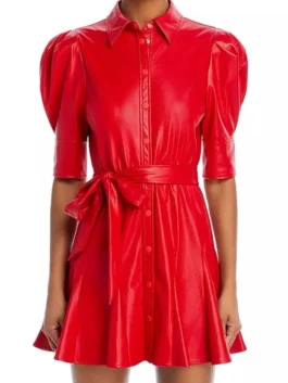 No Good Deed 2024 Linda Cardellini Red Leather Dress