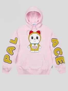 Palace x Doraemon Hoodie – Where Streetwear Meets Anime Icon Pink color Back look