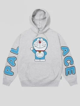 Palace x Doraemon Hoodie – Where Streetwear Meets Anime Icon grey color Front look