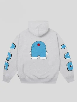 Palace x Doraemon Hoodie – Where Streetwear Meets Anime Icon grey color Back look