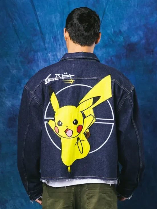 Pokémon Pikachu Denim Jacket Back Look With Pikachu designed