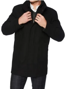 Rafferty Black Modern Fit Wool Coat for Men