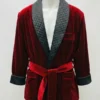 Elegant red Roselli smoking jacket with black quilted lapels. This smoking jacket red velvet design serves as a classic mens red smoking jacket.