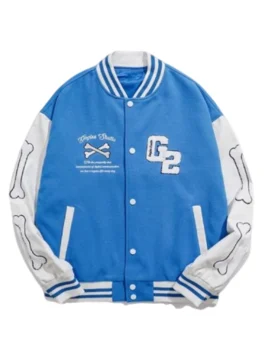Skeleton Print Varsity Jacket