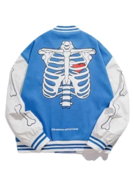 Skeleton Print Varsity Jacket